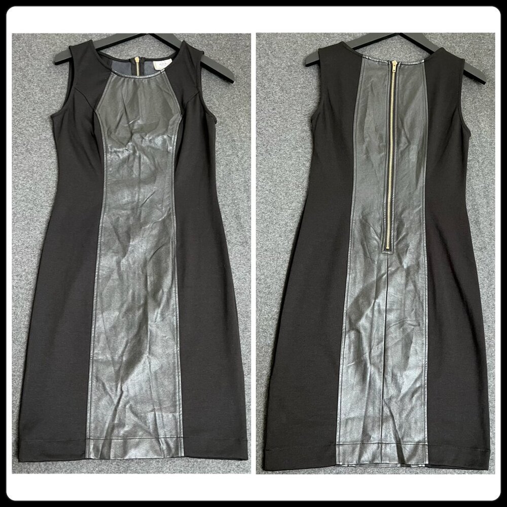 ECI Black Fitted Sheath Dress Vegan Leather Detail sz 4